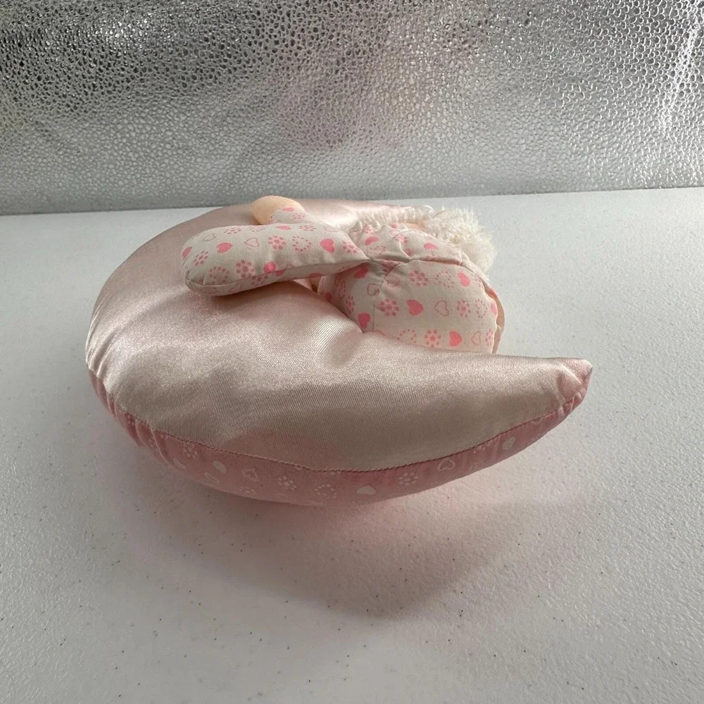 Vintage Russ‎ Berrie Plush Moon Doll Pink Pajamas Sleeping Baby 1984 Collectible